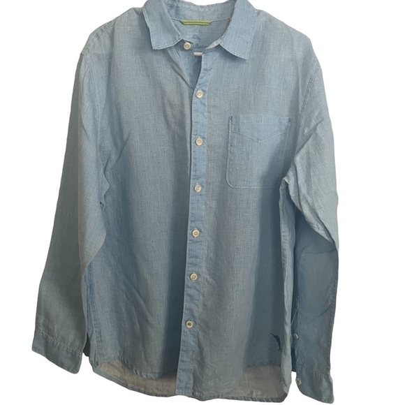 𝅺tommy Bahama Relaxed Light Blue Denim Button Down Long Sleeve Shirt - Picture 2 of 7